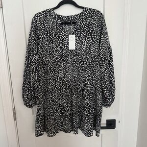 NEW Brovave womens Black White Babydoll Tiered Dress light weight Sz S Boho‎